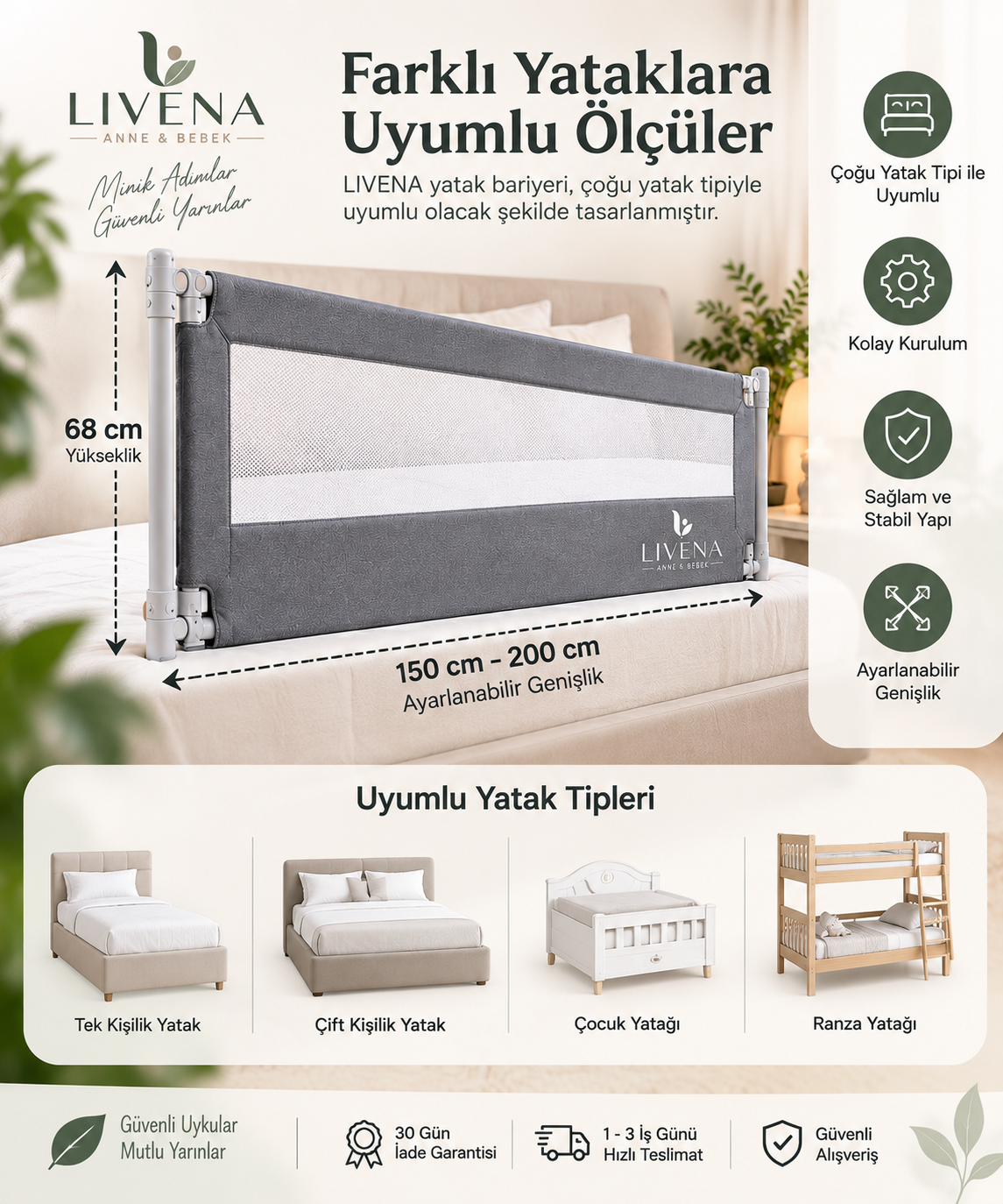 LIVENA Güvenli Uyku Yatak Bariyeri